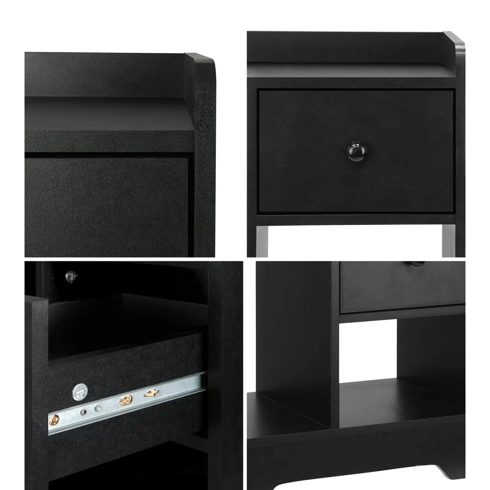 Oikiture Bedside Tables Side Table Nightstand Storage Drawer Shelf Bedroom Black