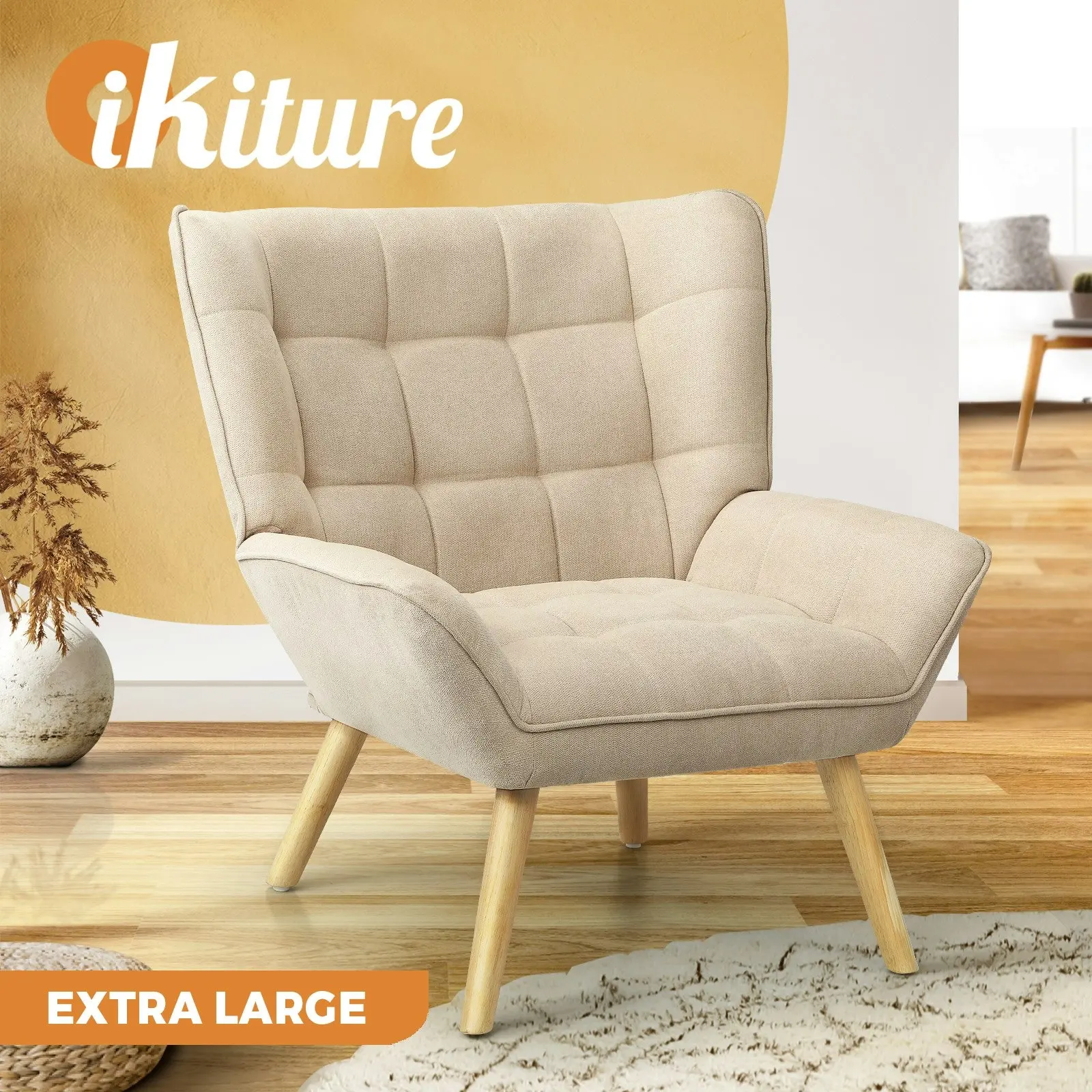 Oikiture Armchair Accent Chairs Sofa Lounge Fabric Upholstered Tub Chair Beige