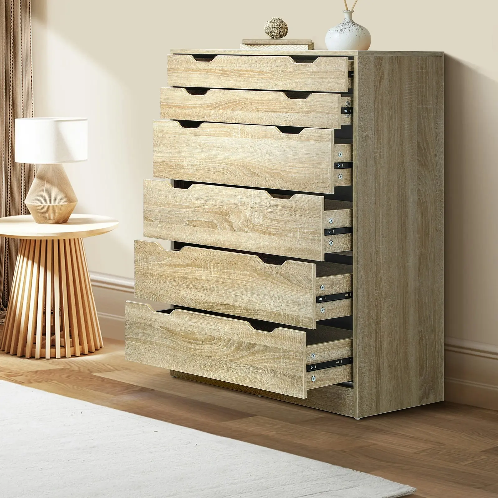 Oikiture 6 Chest of Drawers Tallboy Wooden Natural PMA