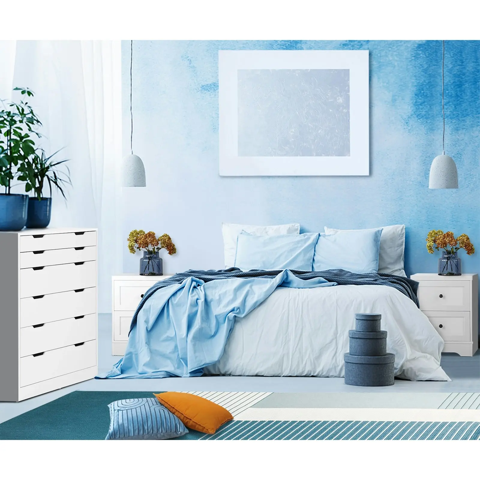 Oikiture 6 Chest of Drawers Tallboy White PMA