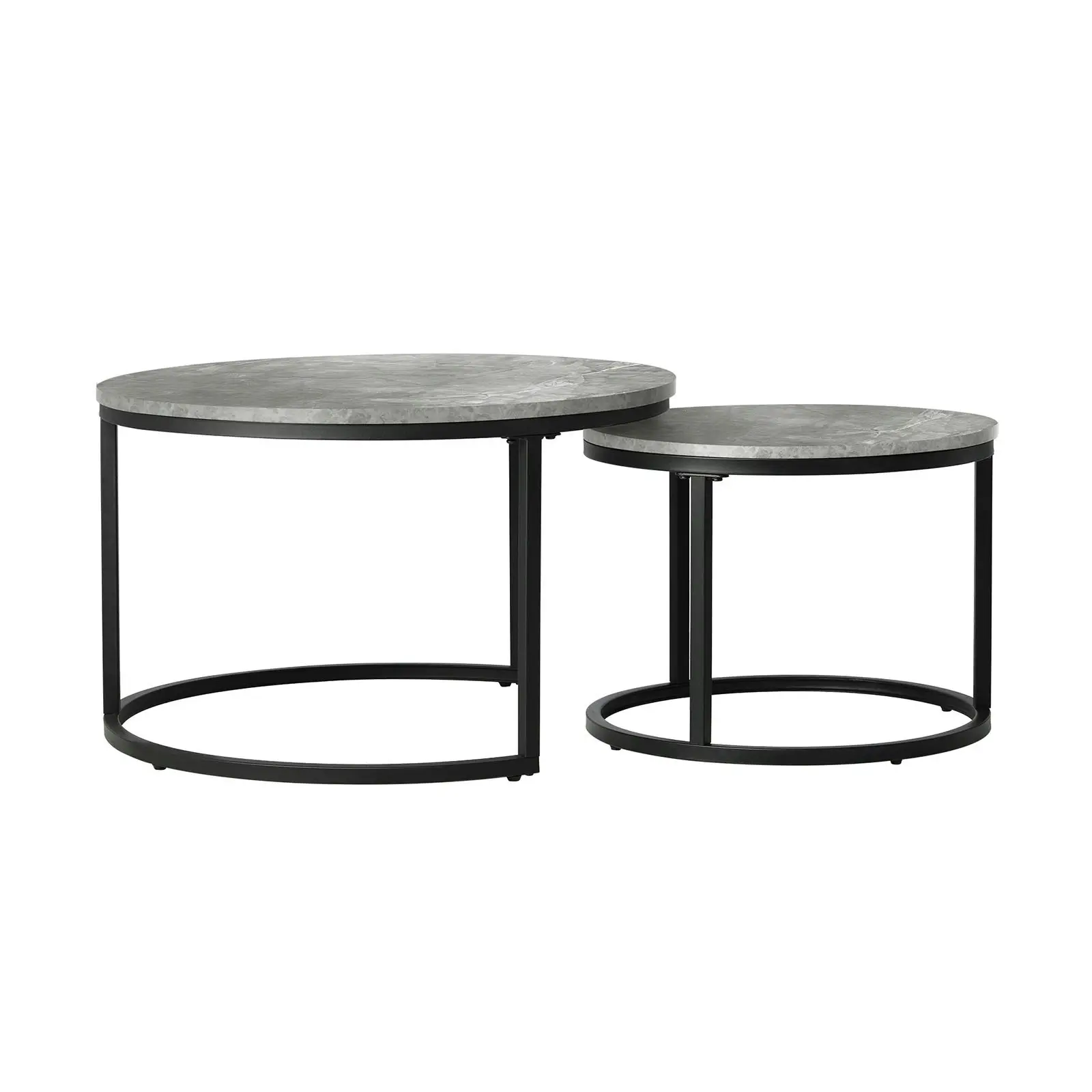 Oikiture Set of 2 Coffee Table Round Marble Nesting Side End Table Grey & Black