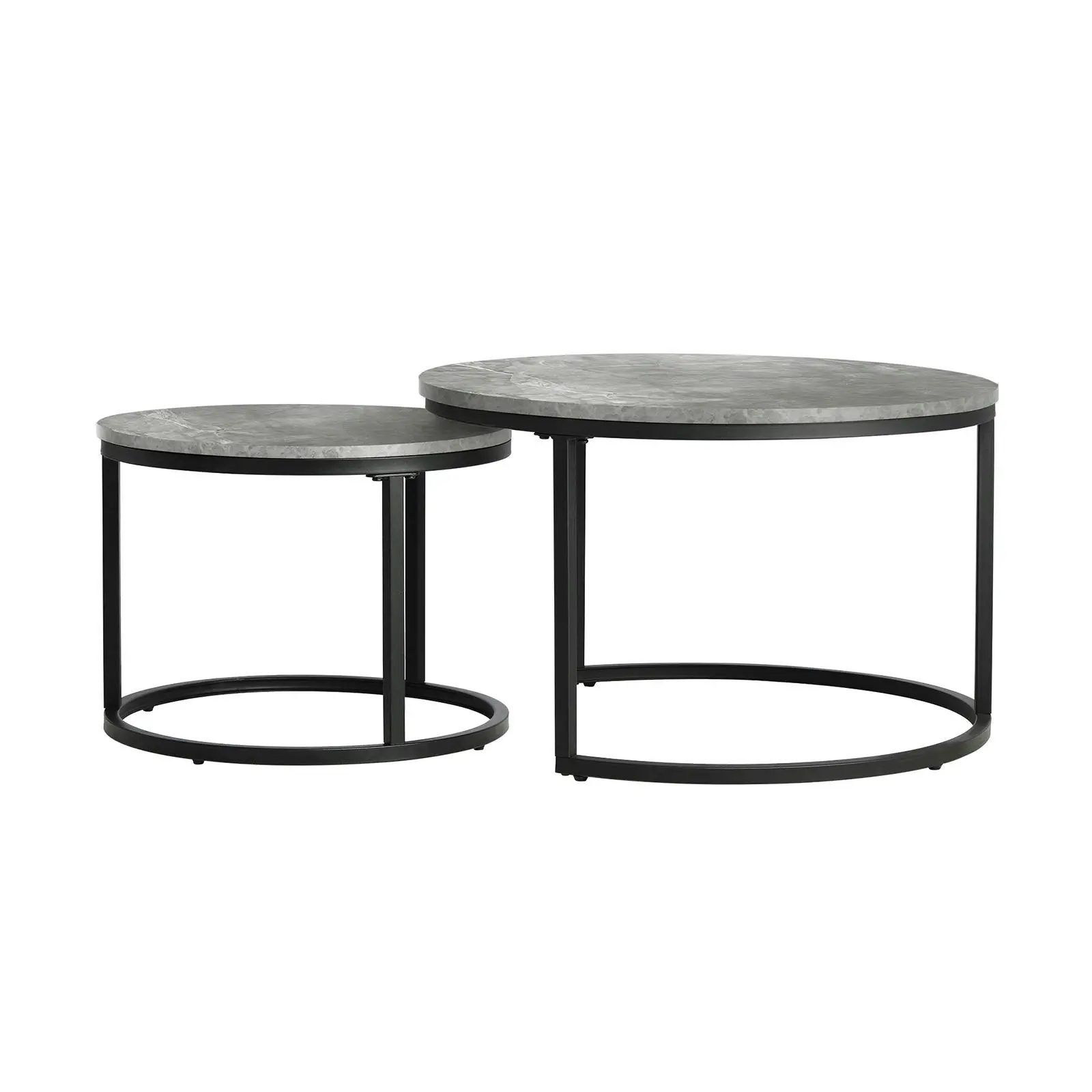 Oikiture Set of 2 Coffee Table Round Marble Nesting Side End Table Grey & Black