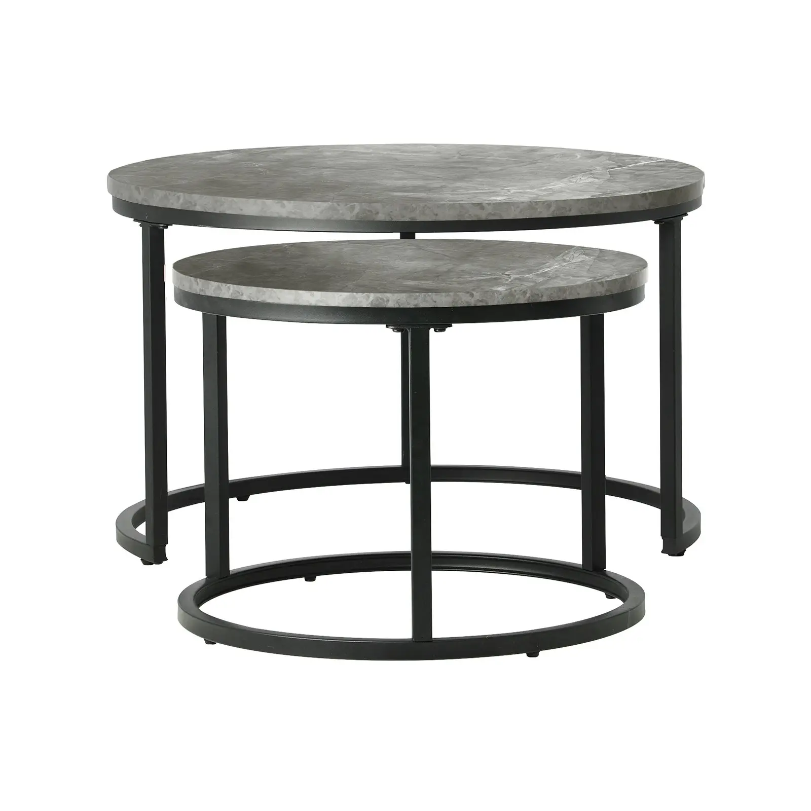 Oikiture Set of 2 Coffee Table Round Marble Nesting Side End Table Grey & Black