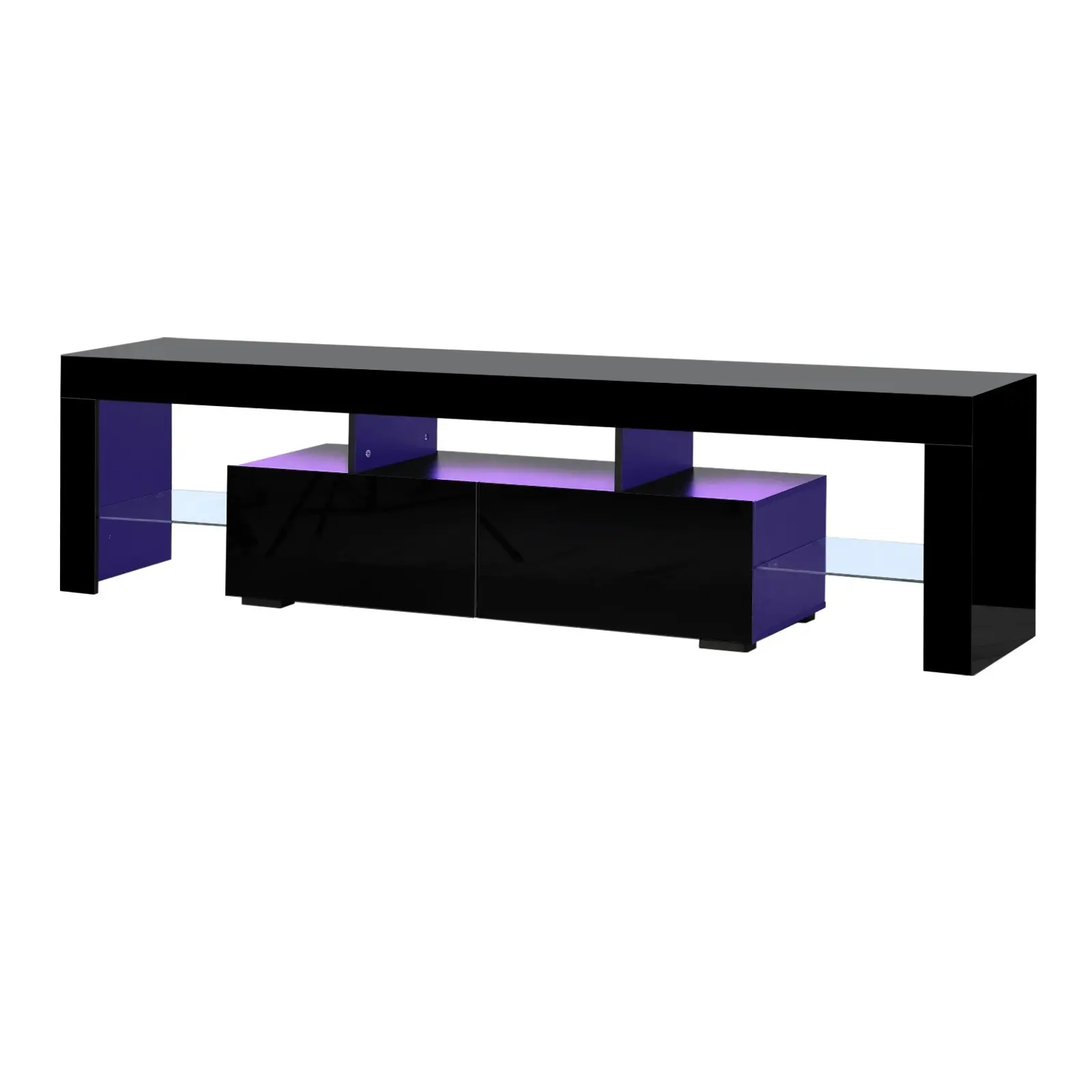 Oikiture TV Cabinet Entertainment Unit Stand LED RGB Gloss Furniture Black 180CM