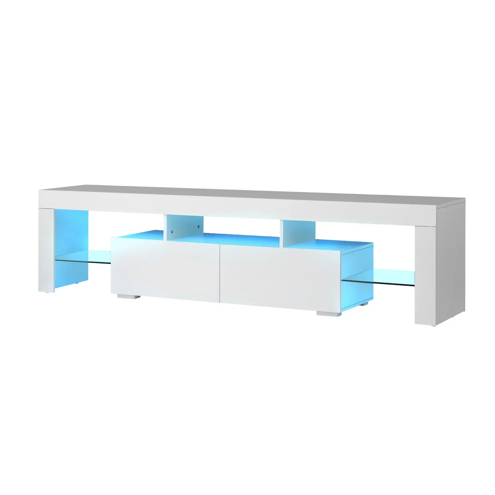 Oikiture TV Cabinet Entertainment Unit Stand LED RGB Gloss Furniture White 180CM