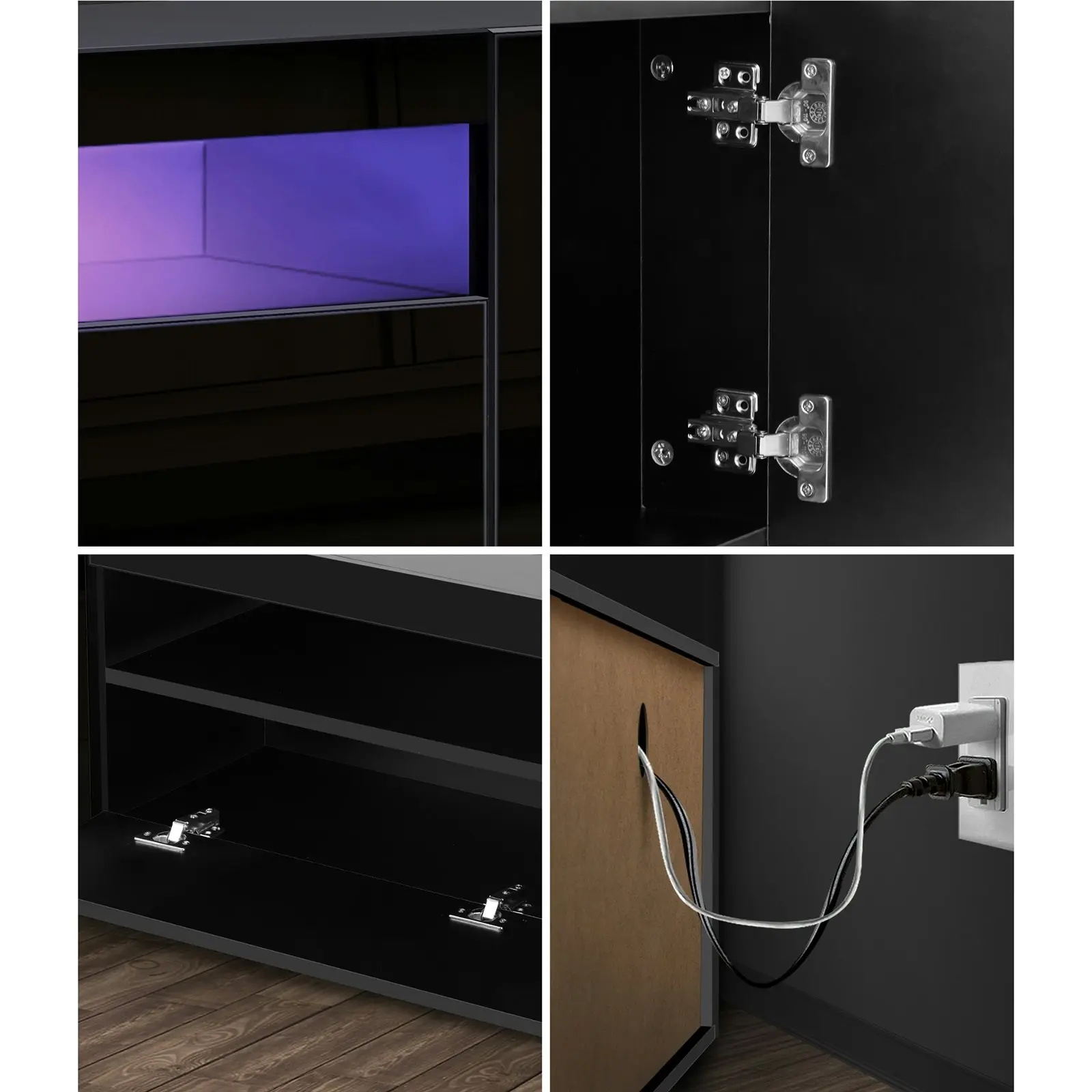 Oikiture TV Cabinet Entertainment Unit Stand Gloss RGB LED Furniture Black 180CM