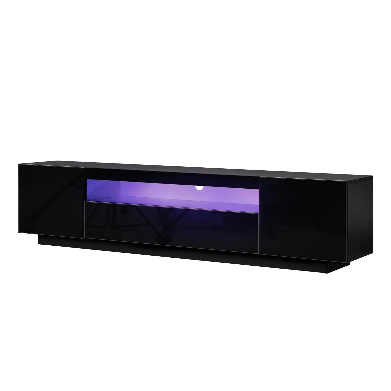 Oikiture TV Cabinet Entertainment Unit Stand Gloss RGB LED Furniture Black 180CM