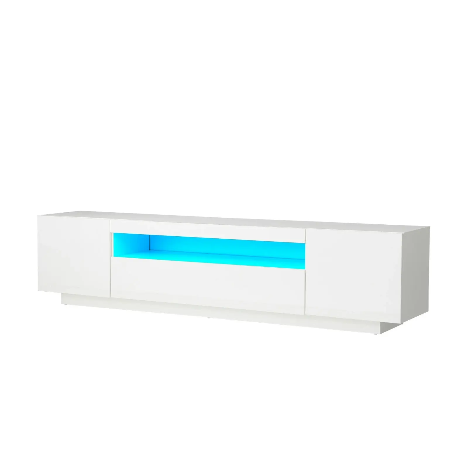 Oikiture TV Cabinet Entertainment Unit Stand Gloss RGB LED Furniture White 180CM