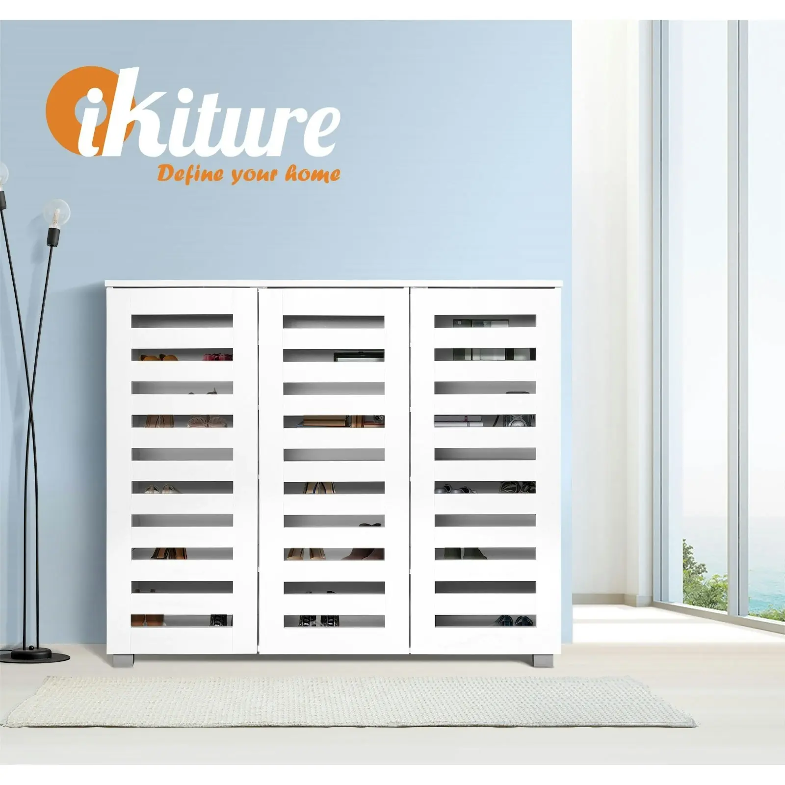 Oikiture Shoes Cabinet Shoe Storage Rack Organiser Shelf 3 Doors 30 Pairs White