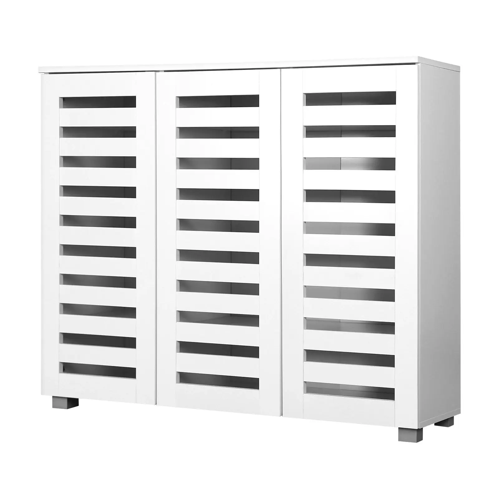 Oikiture Shoes Cabinet Shoe Storage Rack Organiser Shelf 3 Doors 30 Pairs White