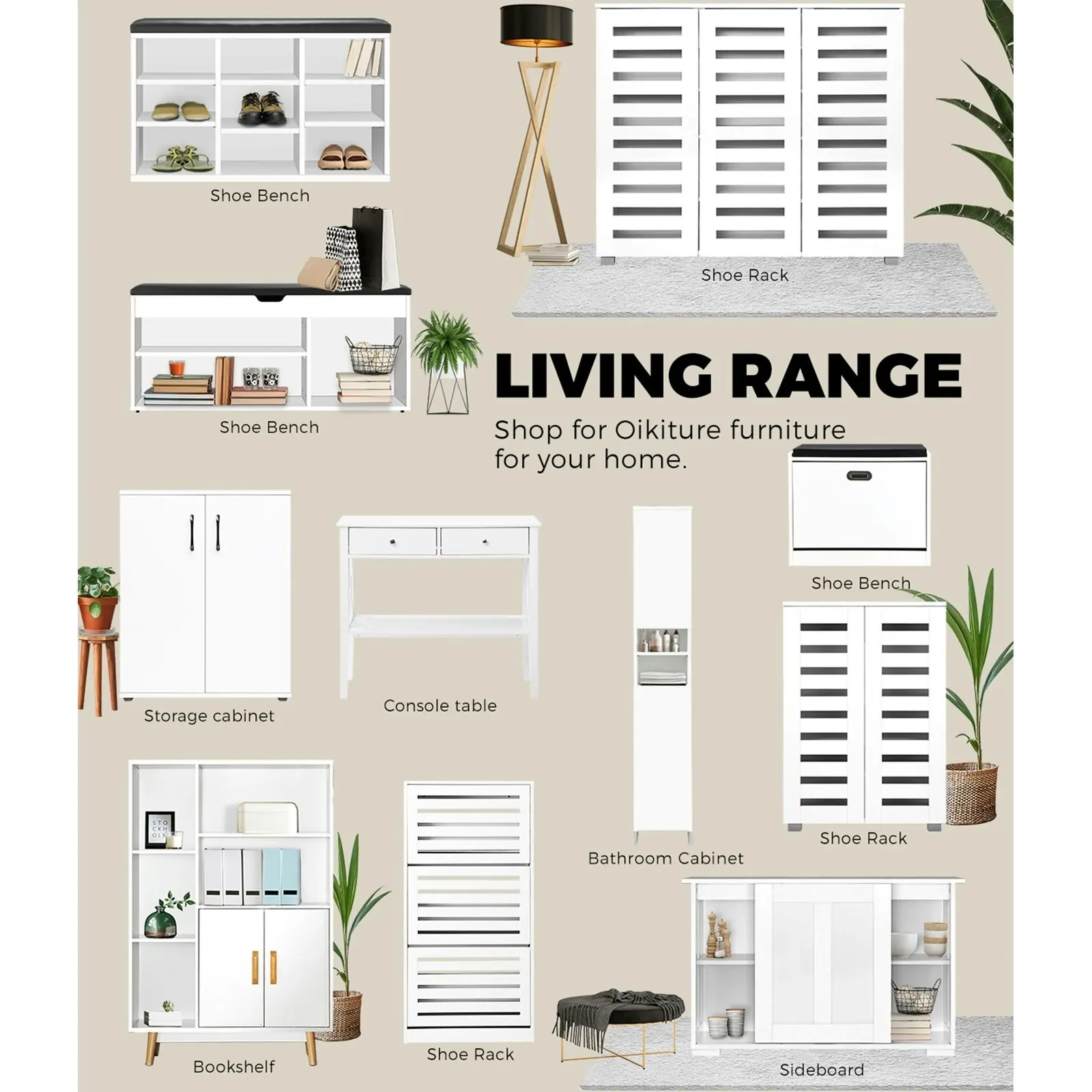 Oikiture Shoes Cabinet Shoe Storage Rack Organiser Shelf 3 Doors 30 Pairs White