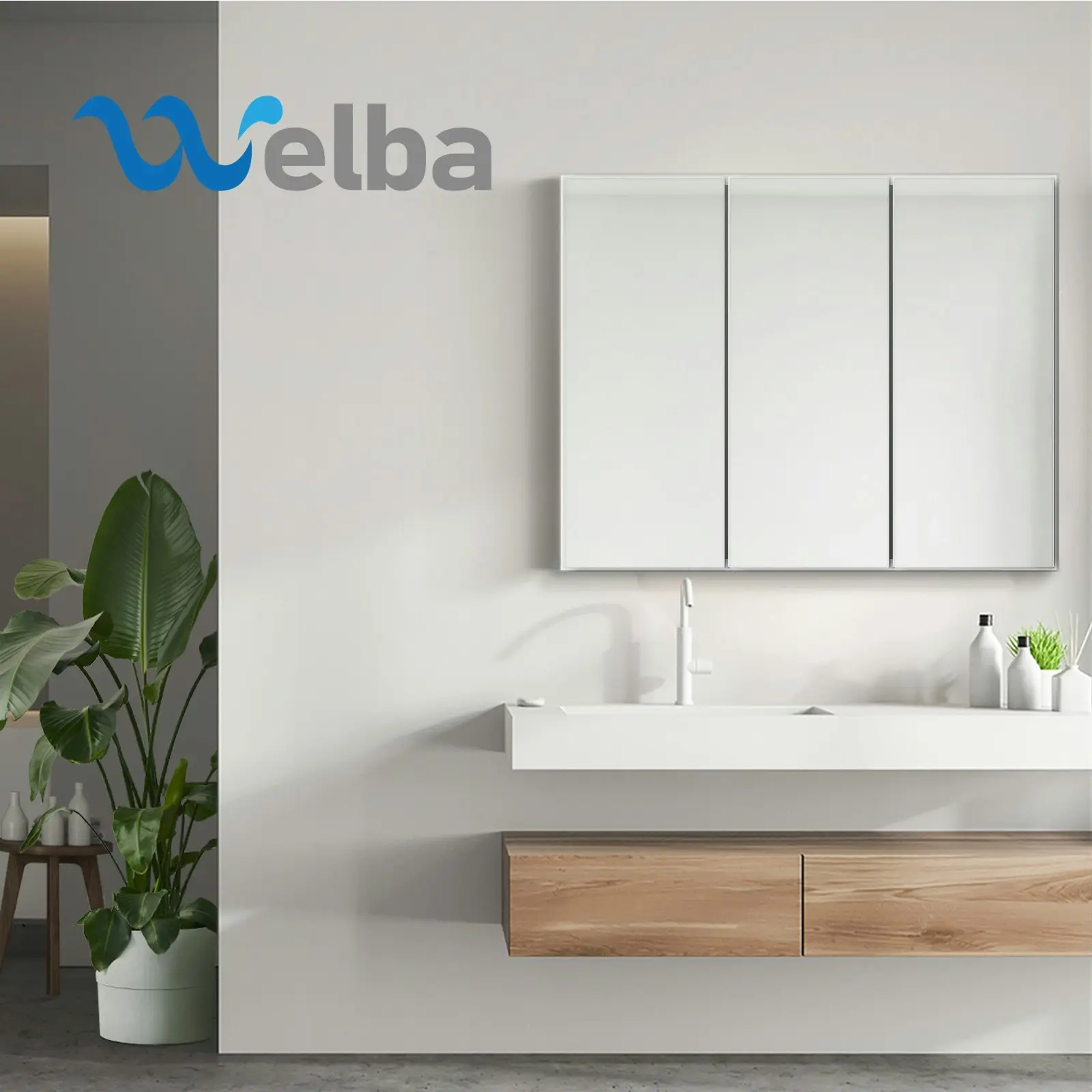 Welba Bathroom Mirror Cabinet Vanity Medicine Wall Storage 900mm x 720mm