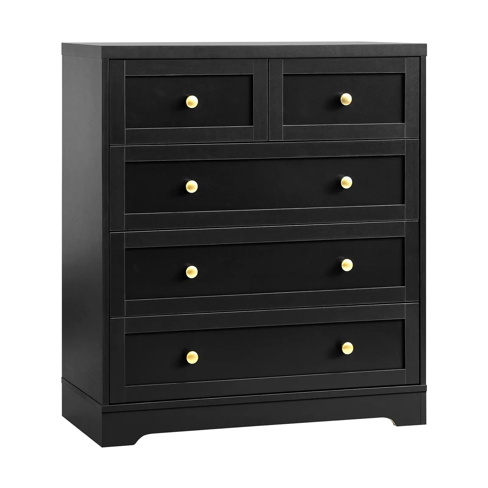 Oikiture 5 Chest of Drawers Tallboy Black Hamptons