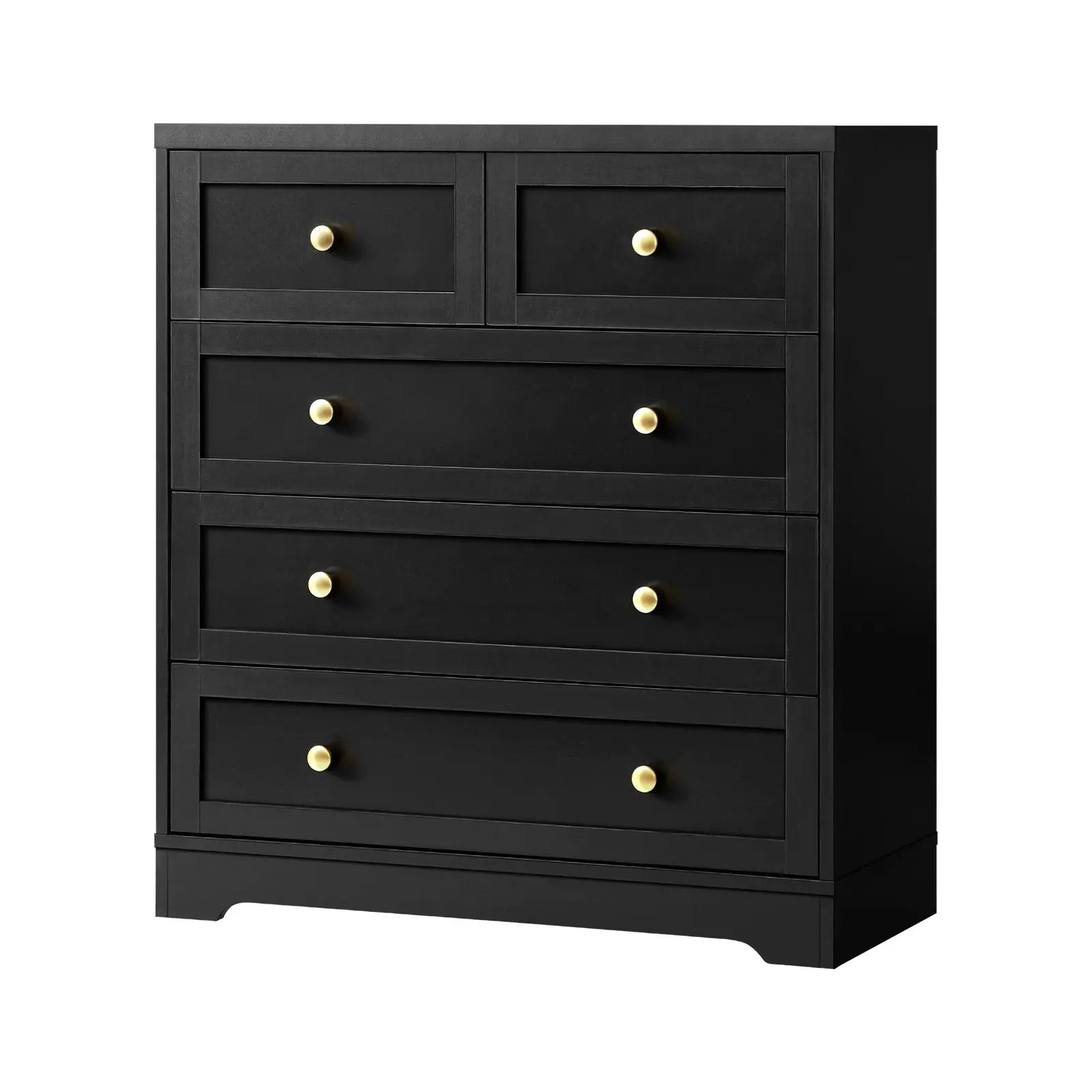 Oikiture 5 Chest of Drawers Tallboy Black Hamptons