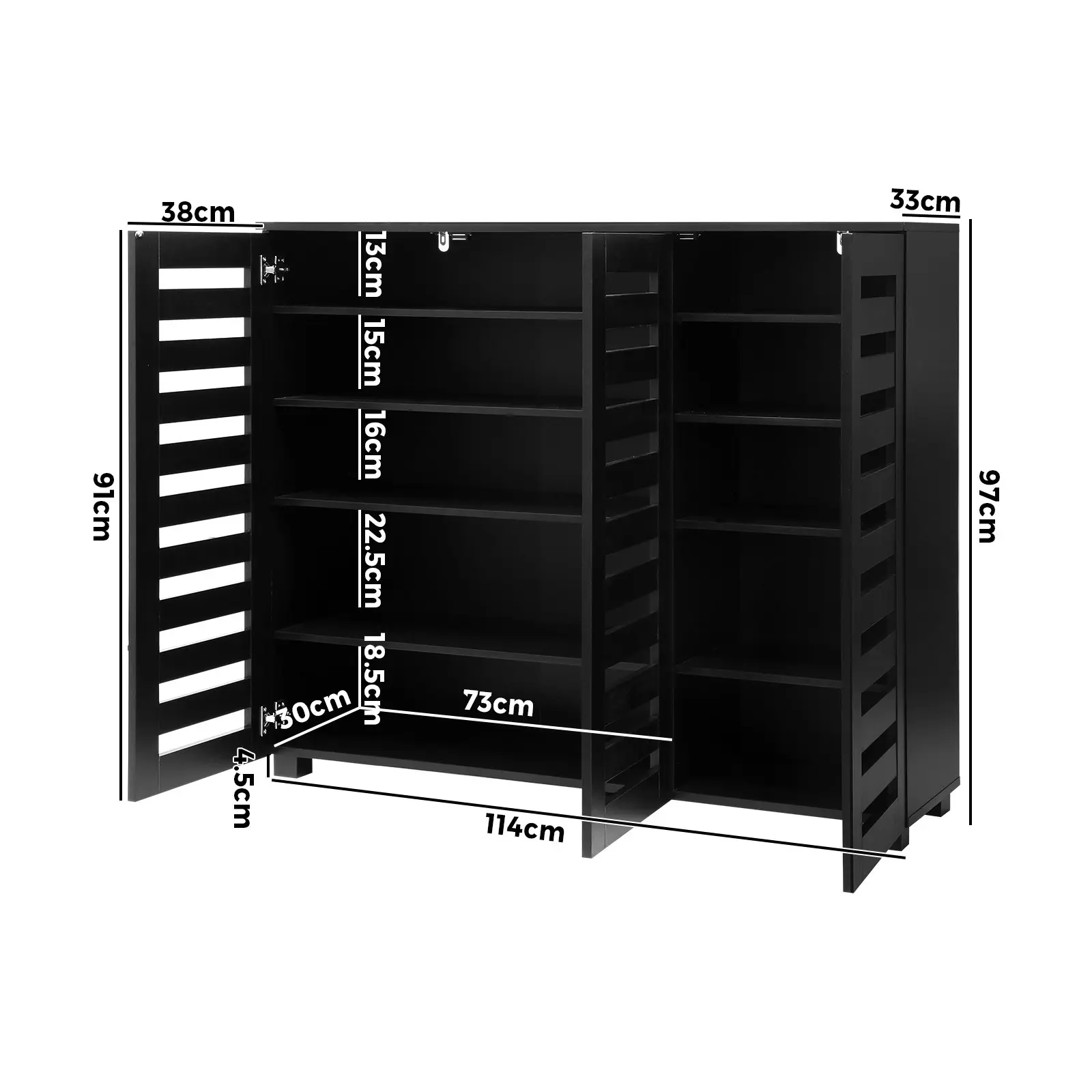 Oikiture Shoes Cabinet Shoe Storage Rack Organiser Shelf 3 Doors 30 Pairs Black