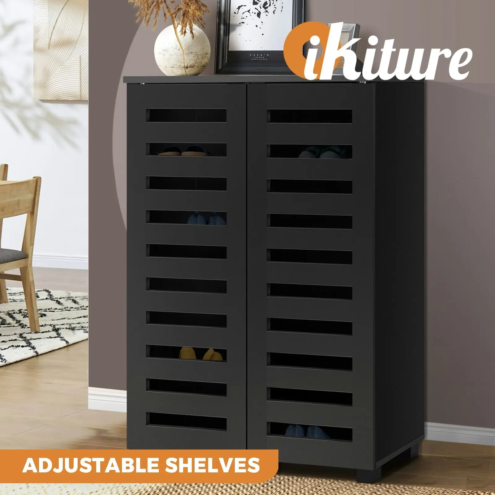 Oikiture Shoes Rack Shoe Storage Cabinet Organiser Shelf 2 Doors 20 Pairs Black