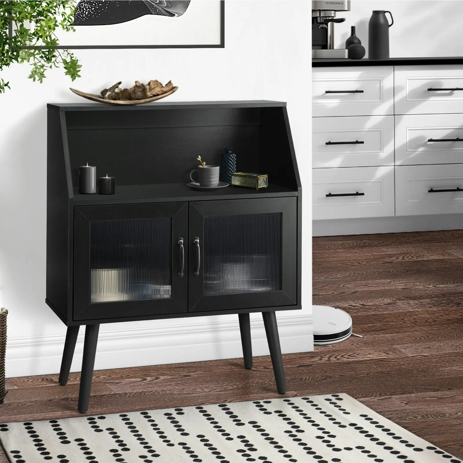 Oikiture Buffet Sideboard Cabinet Storage Cupboard Kitchen Hallway Table Black