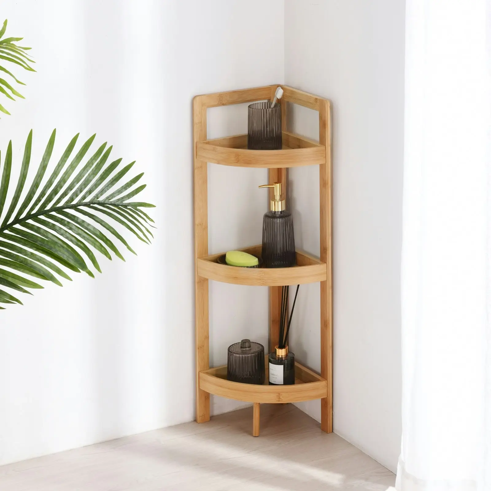 Takara Okin 3-Tier Natural Bamboo Corner Caddy Natural Colour 23x23x77cm