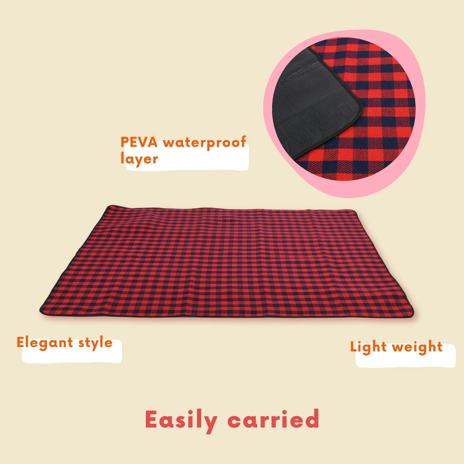 Hunter Waterproof Picnic Rug - Red & White Gingham