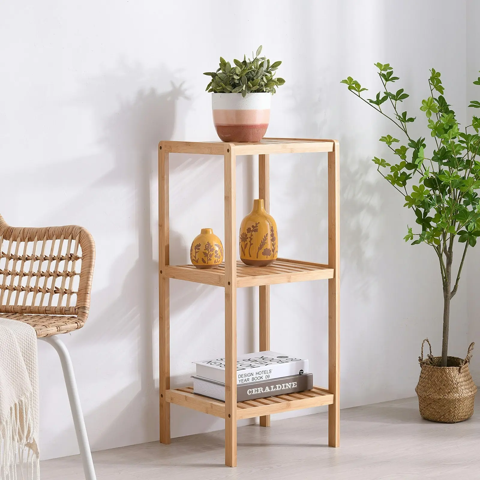 Sherwood Vivonne 3-Tier Bamboo Shelf, Natural Bamboo Colour, 34x33x80cm