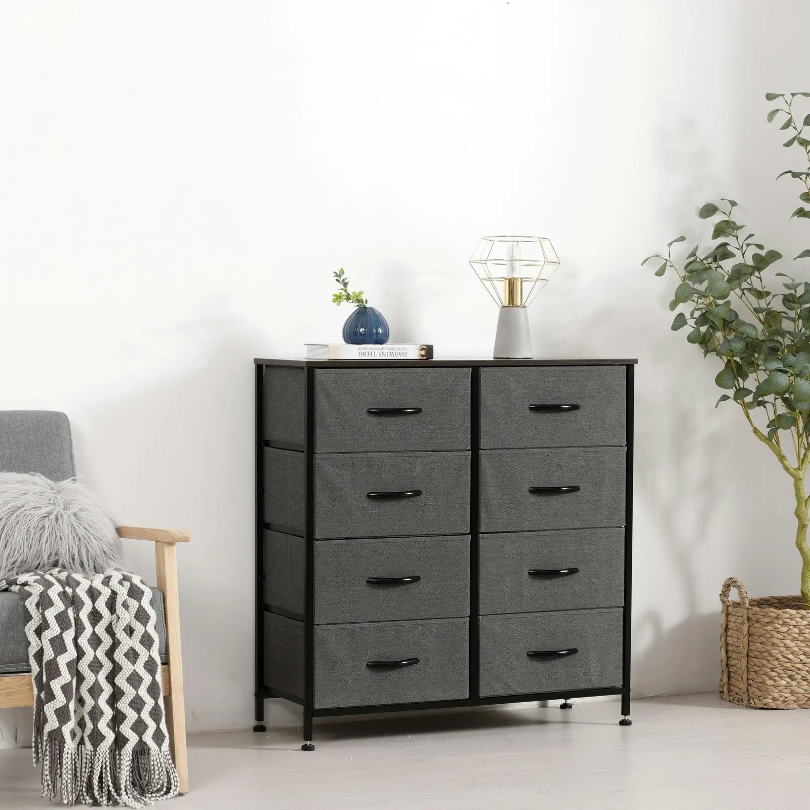 Sherwood Luna 8 Drawer Fabric Home Storage Dresser Charcoal (TW Exclusive)