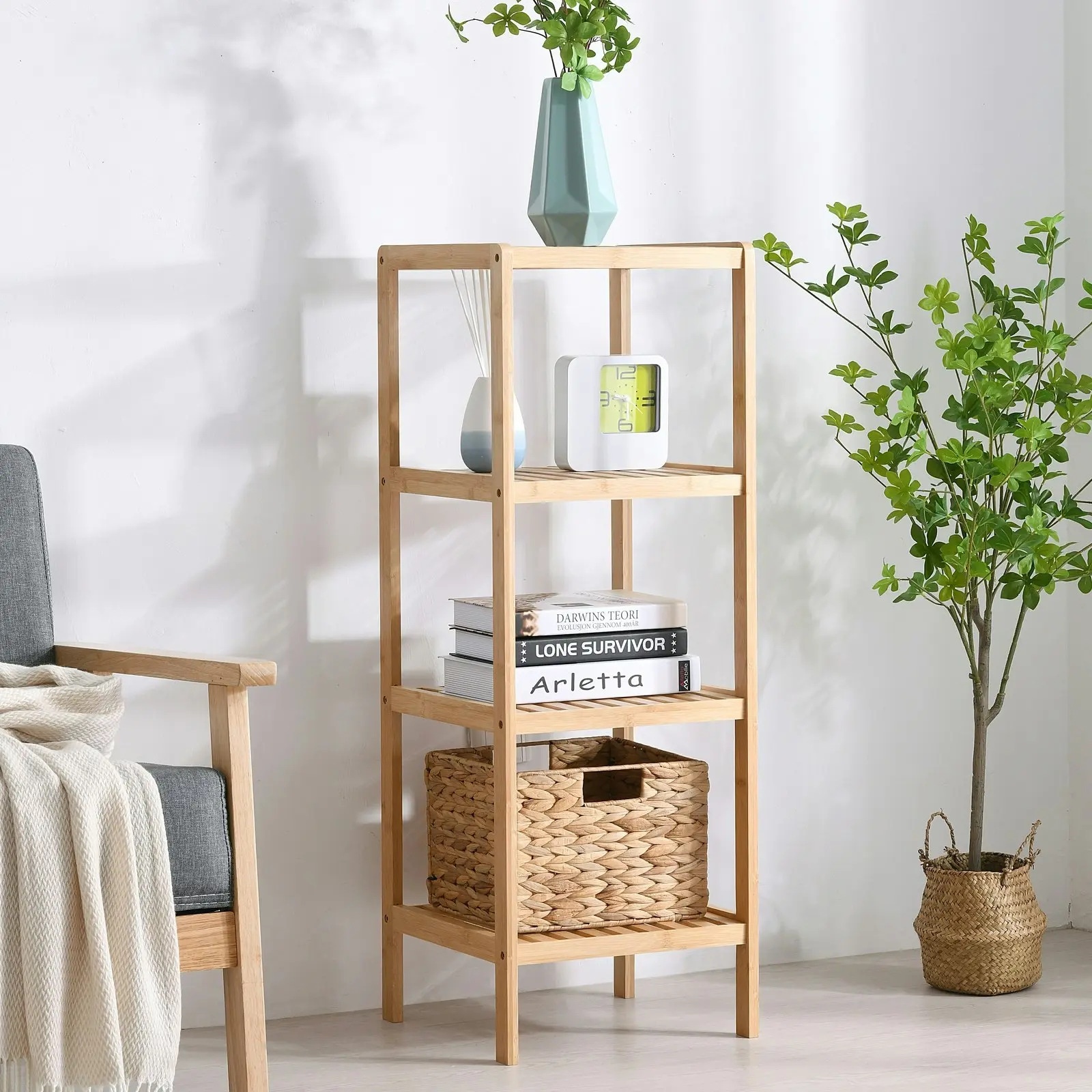 Sherwood Vivonne 4-Tier Bamboo Shelf Natural Bamboo Colour 34x33x95cm