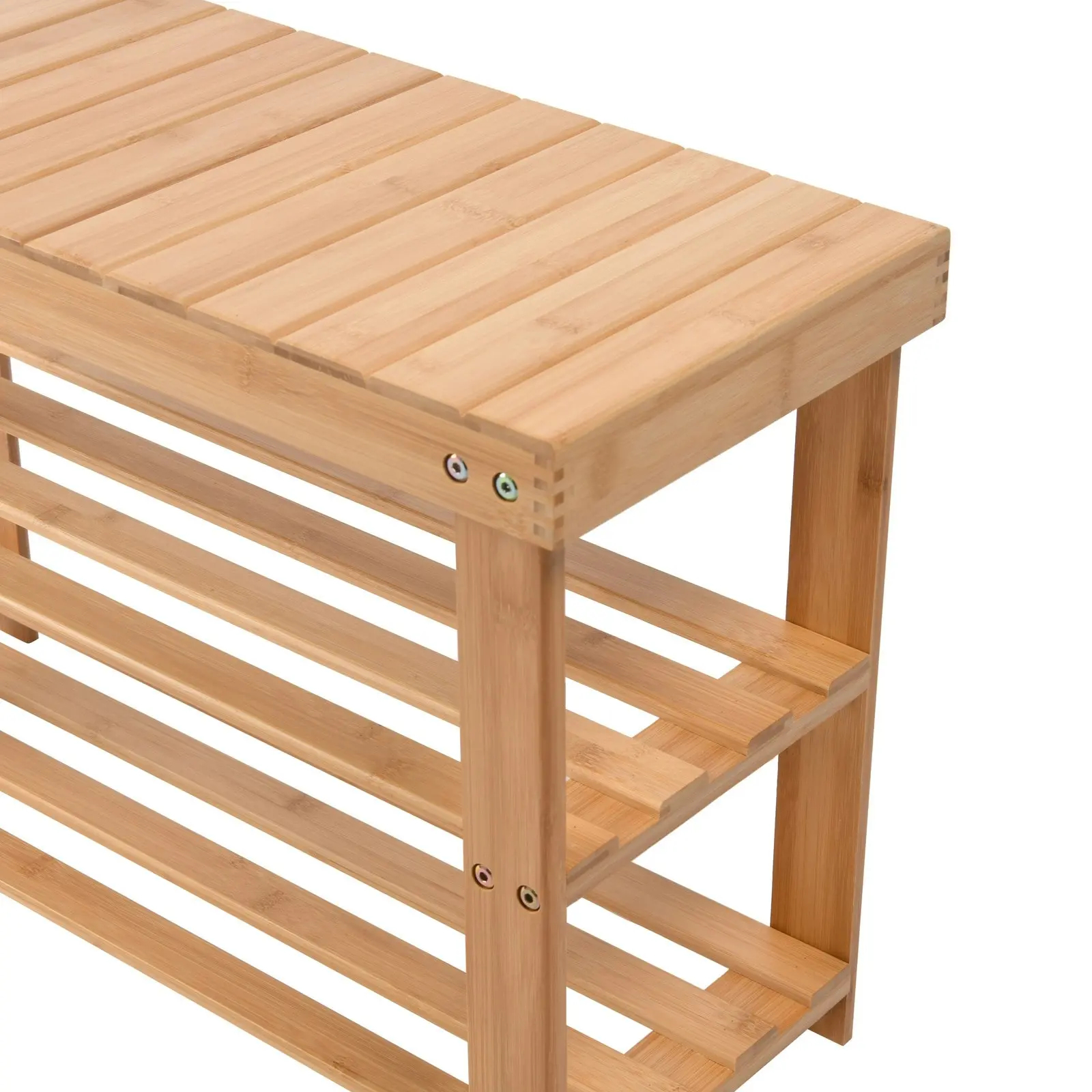 Sherwood Vivonne 2-Tier Bamboo Bench with Shoe Rack Natural Bamboo Shoe Organiser 70x28x45.5cm