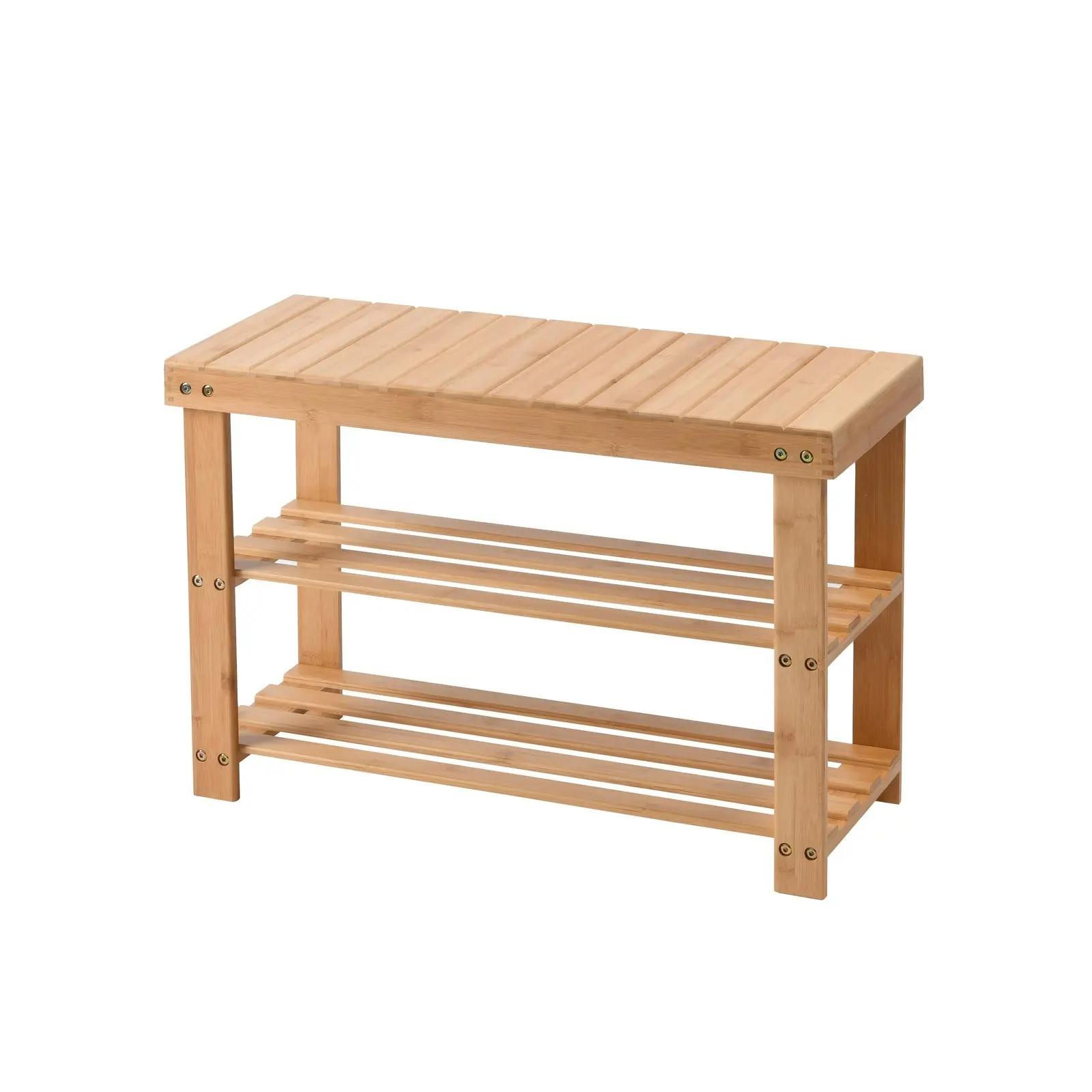 Sherwood Vivonne 2-Tier Bamboo Bench with Shoe Rack Natural Bamboo Shoe Organiser 70x28x45.5cm