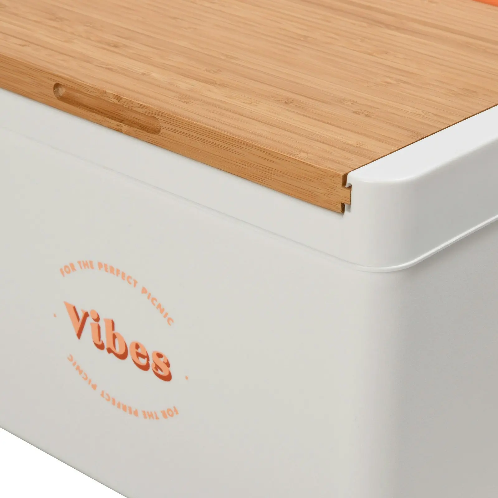 Vibes Portable Cooler Box with Bamboo Lid White & Peach 36x27.5x26cm