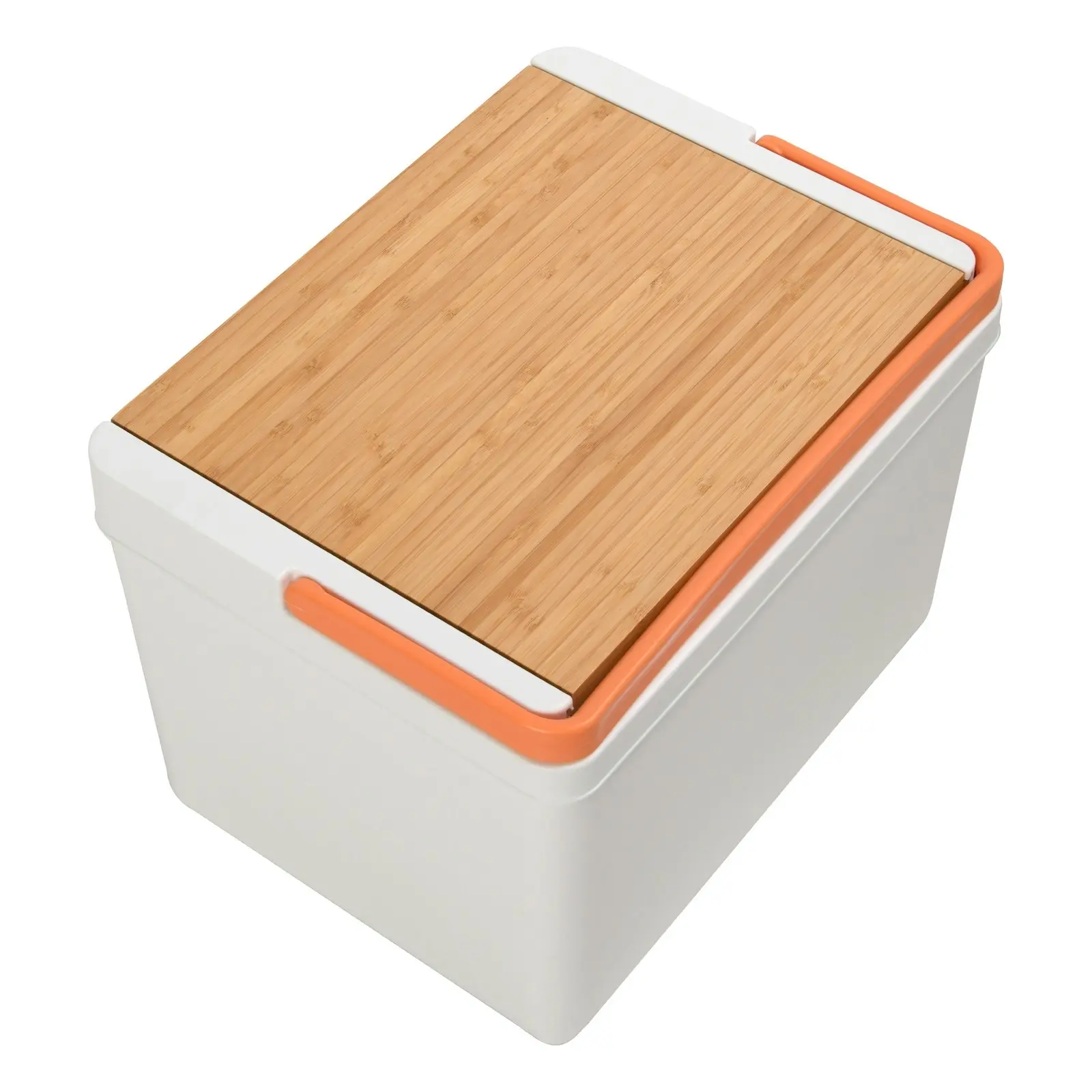 Vibes Portable Cooler Box with Bamboo Lid White & Peach 36x27.5x26cm