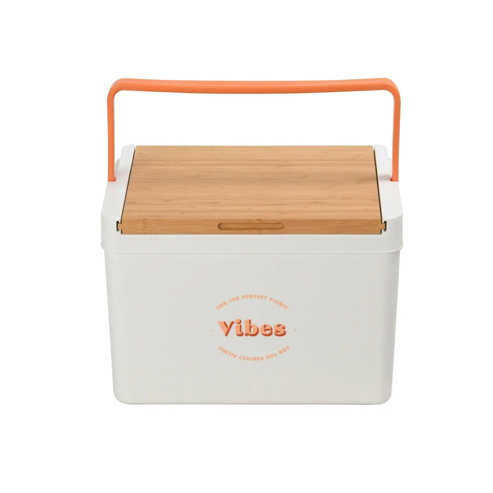 Vibes Portable Cooler Box with Bamboo Lid White & Peach 36x27.5x26cm