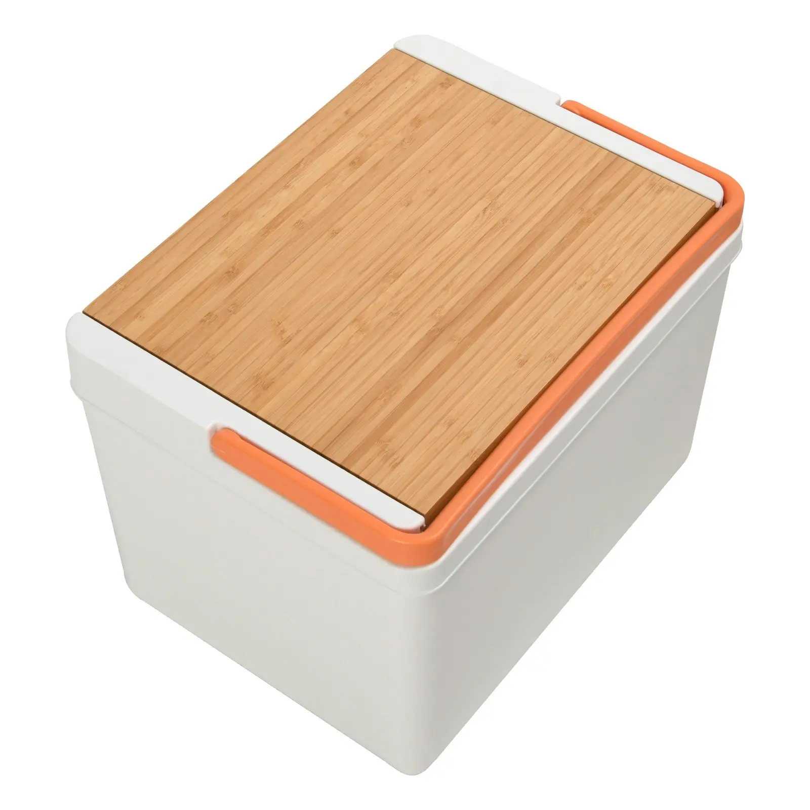 Vibes Portable Cooler Box with Bamboo Lid White & Peach 36x27.5x26cm