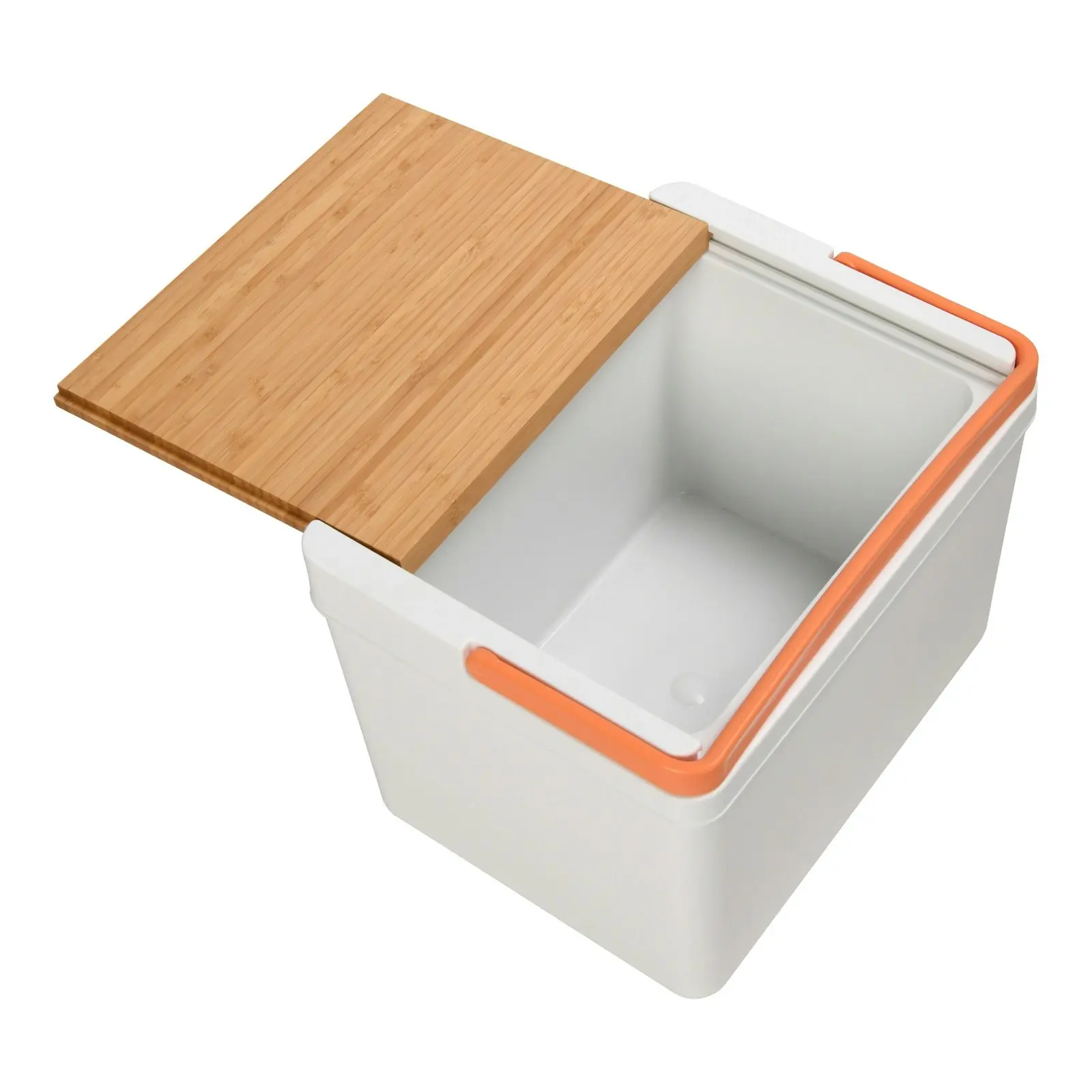 Vibes Portable Cooler Box with Bamboo Lid White & Peach 36x27.5x26cm