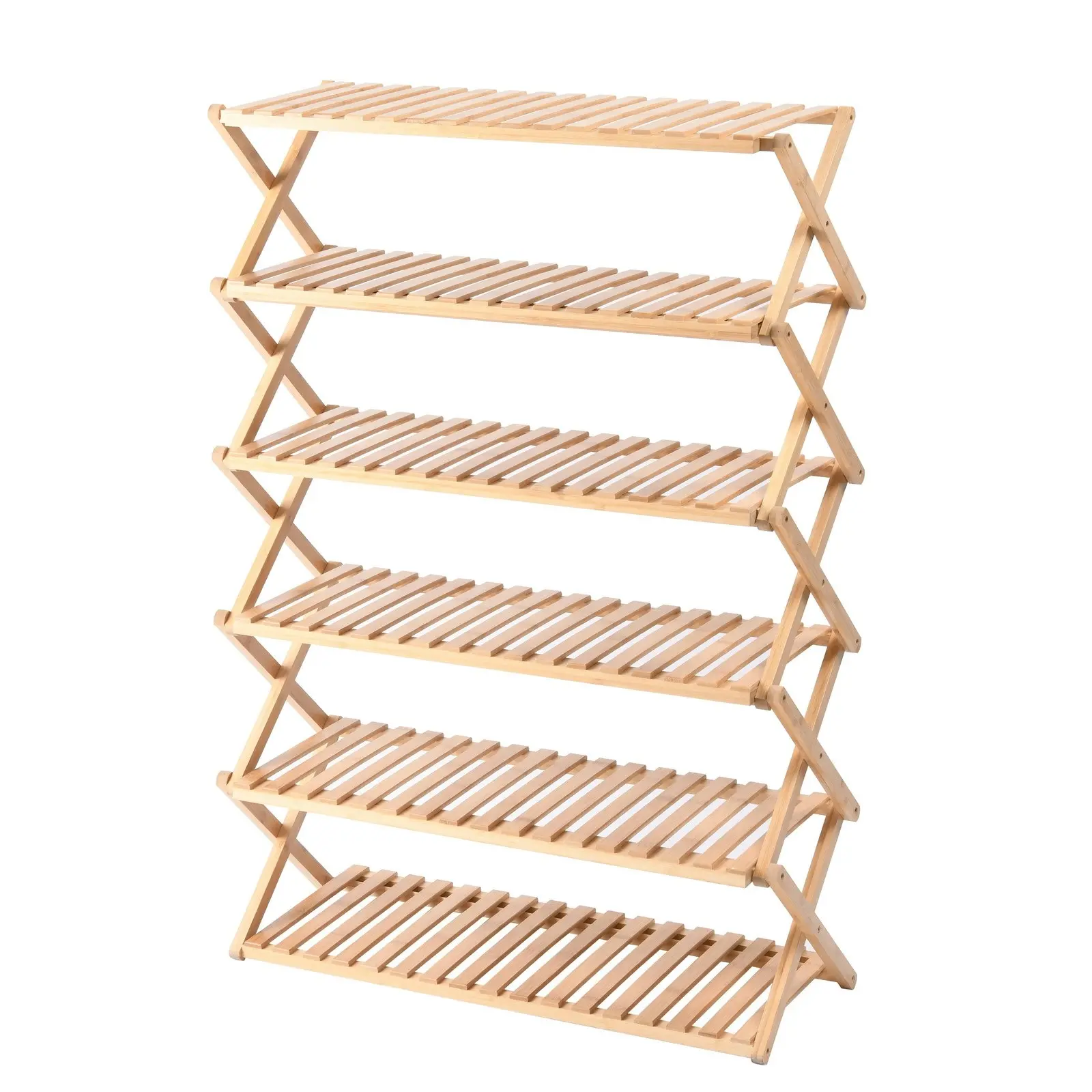 Sherwood Vivonne 6-Tier Bamboo Shoe Rack Natural Colour and Sturdy Construction Foldable Storage 103x70x27.5cm