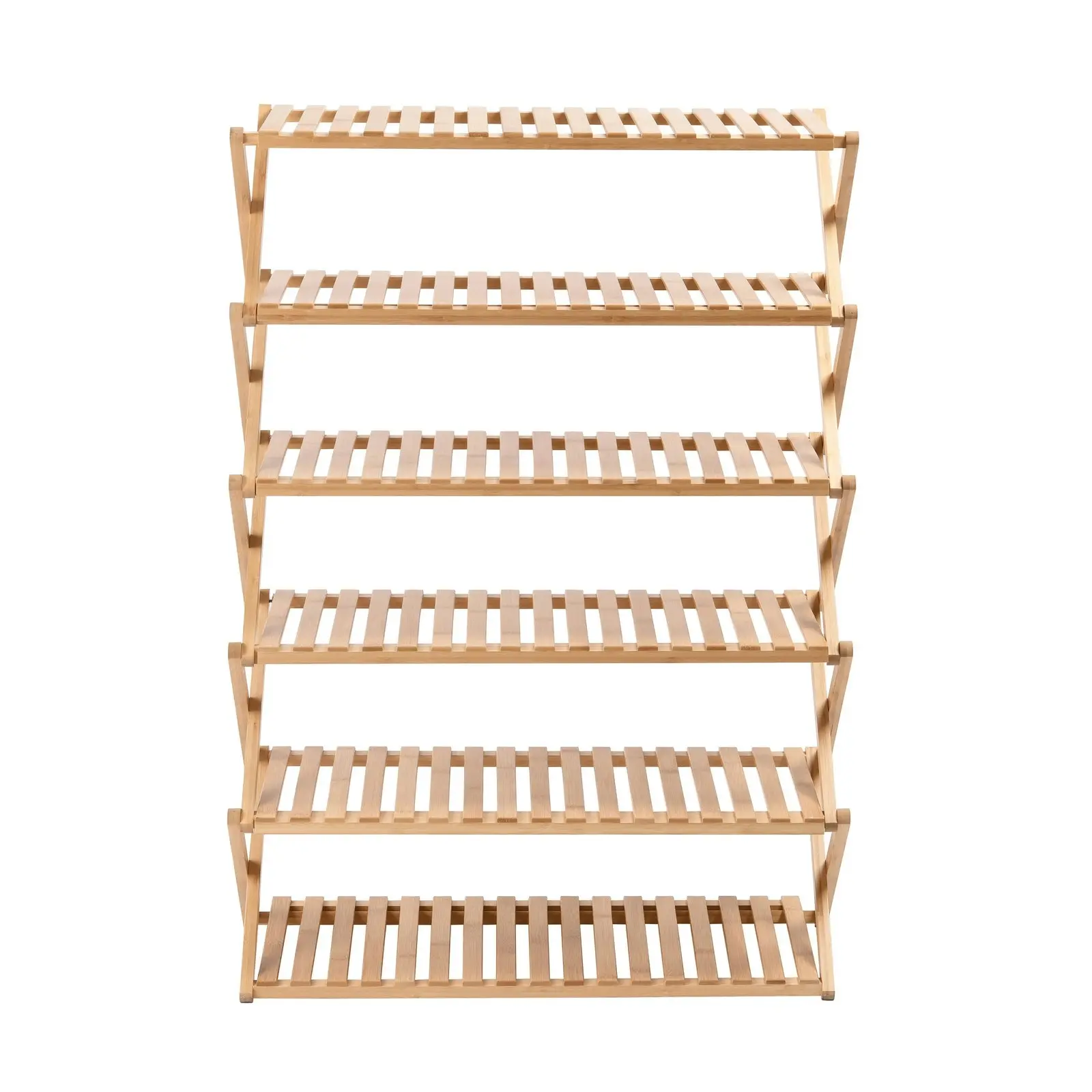 Sherwood Vivonne 6-Tier Bamboo Shoe Rack Natural Colour and Sturdy Construction Foldable Storage 103x70x27.5cm