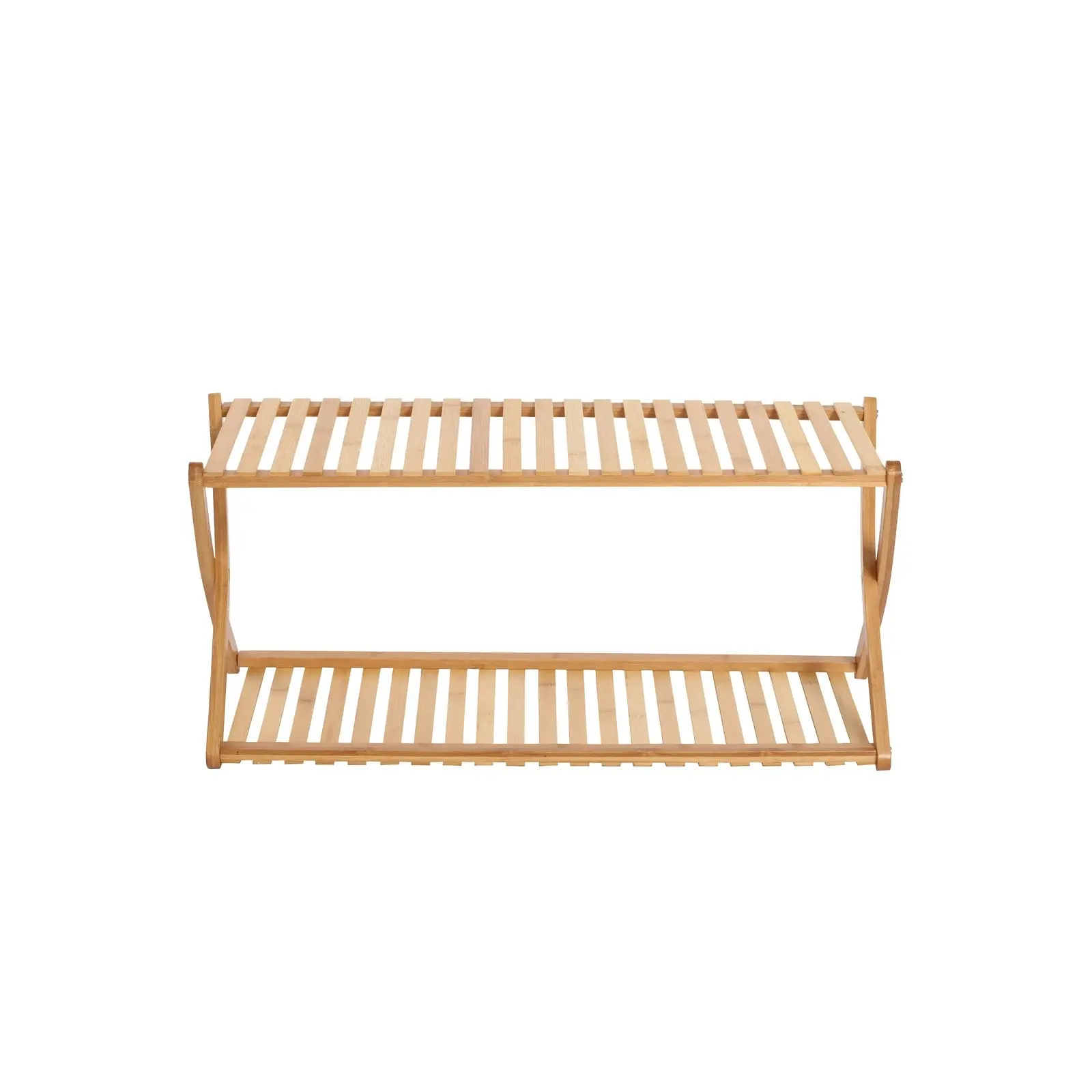 Sherwood Home 2-Tier Portable Natural Bamboo Shoe Rack - Light Brown - 70x27.5x32cm