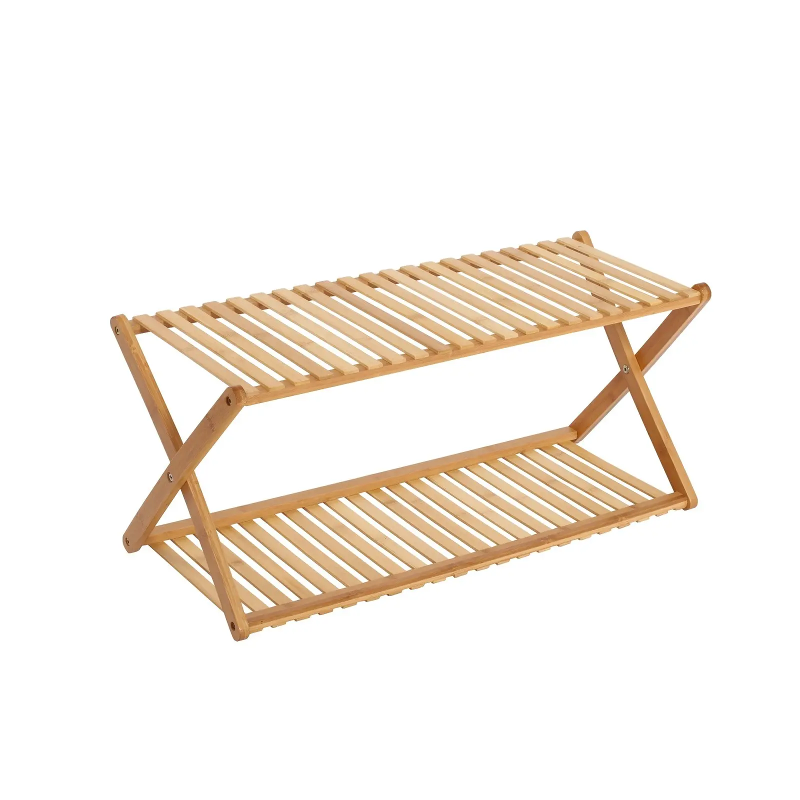 Sherwood Home 2-Tier Portable Natural Bamboo Shoe Rack - Light Brown - 70x27.5x32cm