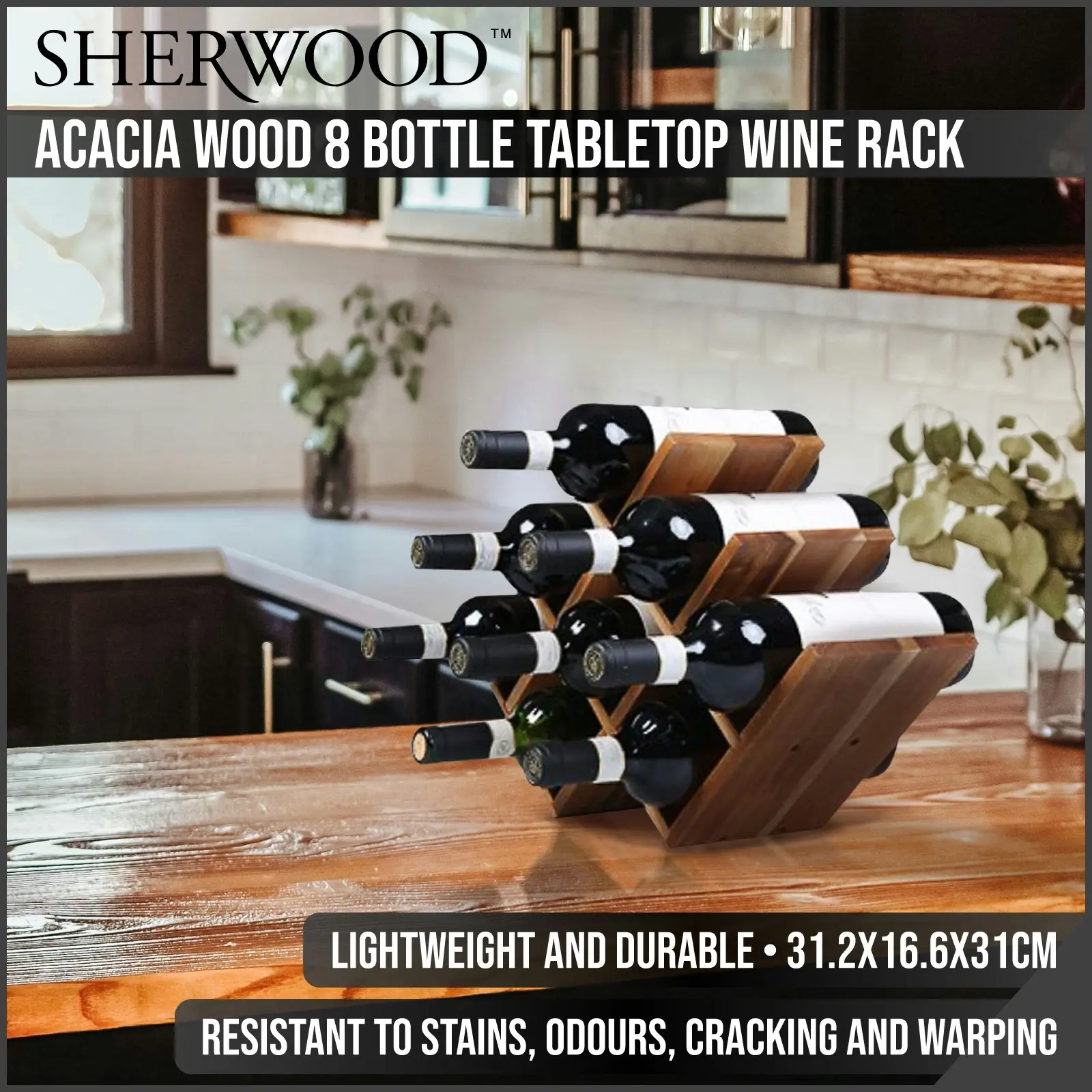 Sherwood Home Natural Acacia Wood 8 Bottle Tabletop Wine Rack - Brown