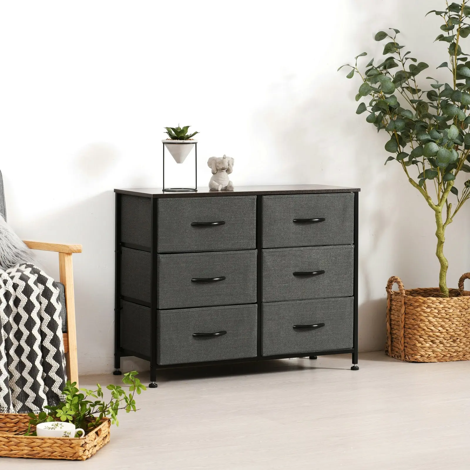 Sherwood Luna 6 Drawer Fabric Home Storage Dresser Charcoal 