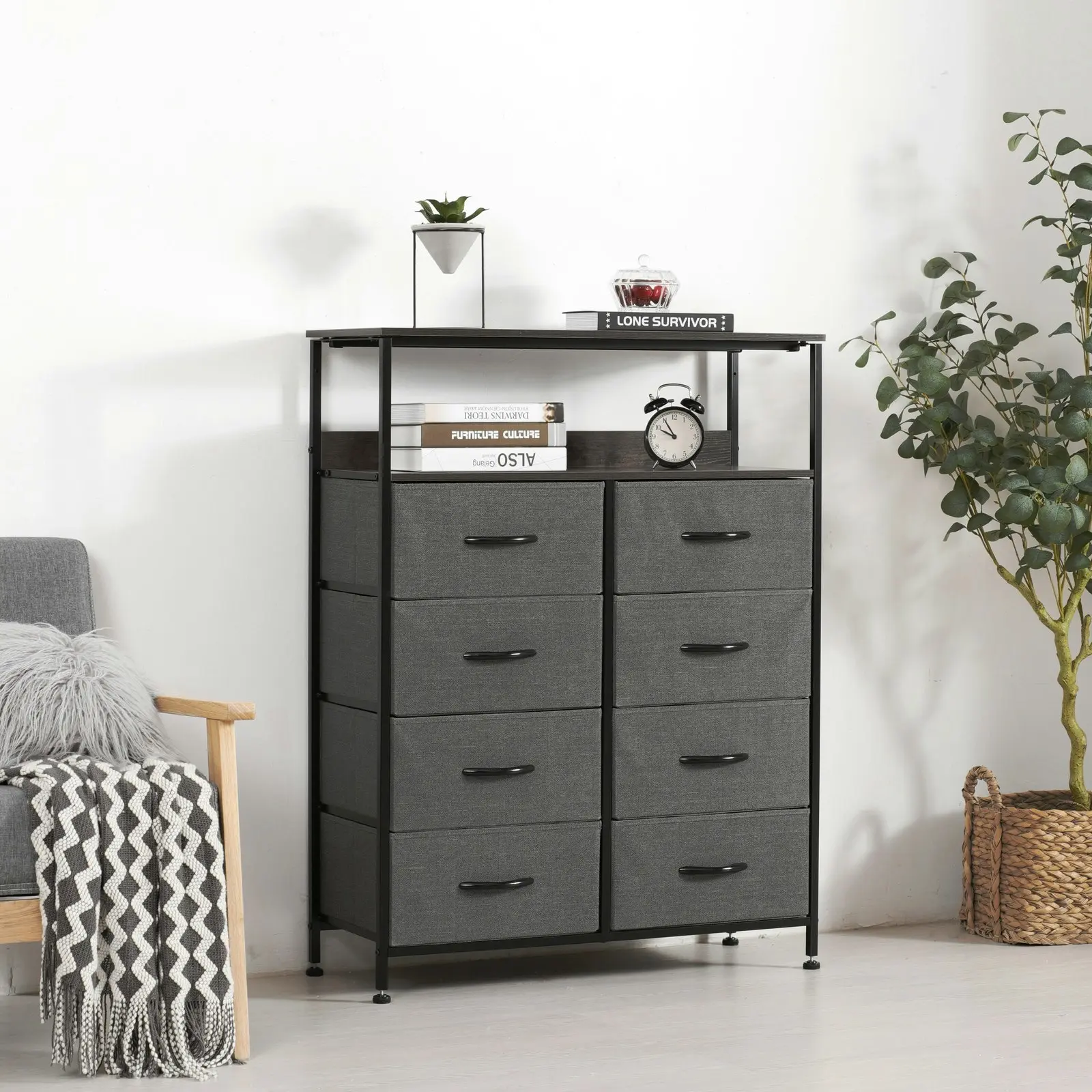 Sherwood Luna 8 Drawer Fabric Home Storage Dresser With Shelf Charcoal