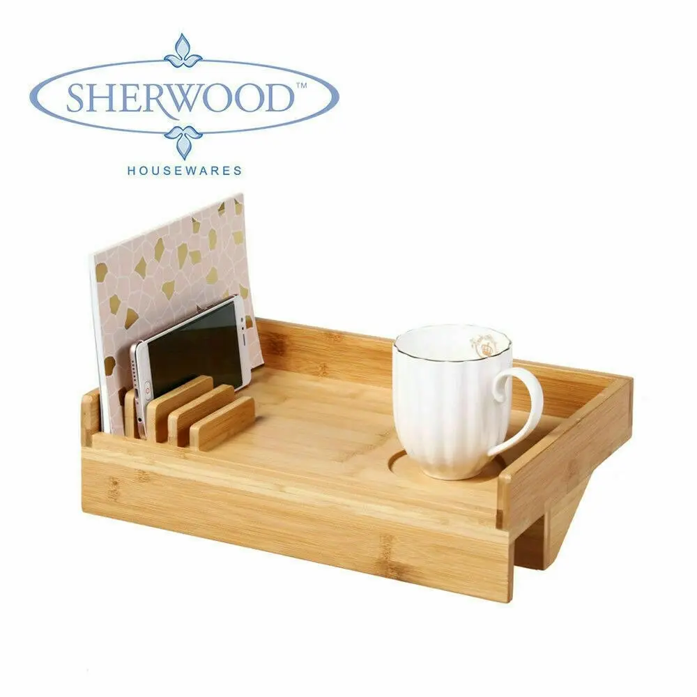 Sherwood Home Bamboo Bed Side Shelf Table with Adustable Clamp Natural Brown 35x23x9.3cm