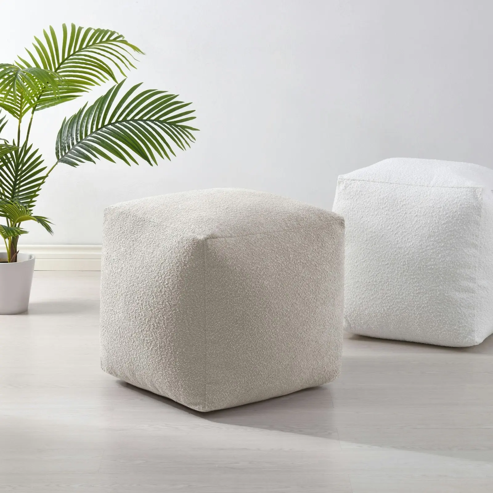 Cadence & Co. Blake Boucle Pouffe Cover Parchment 50x50x50cm