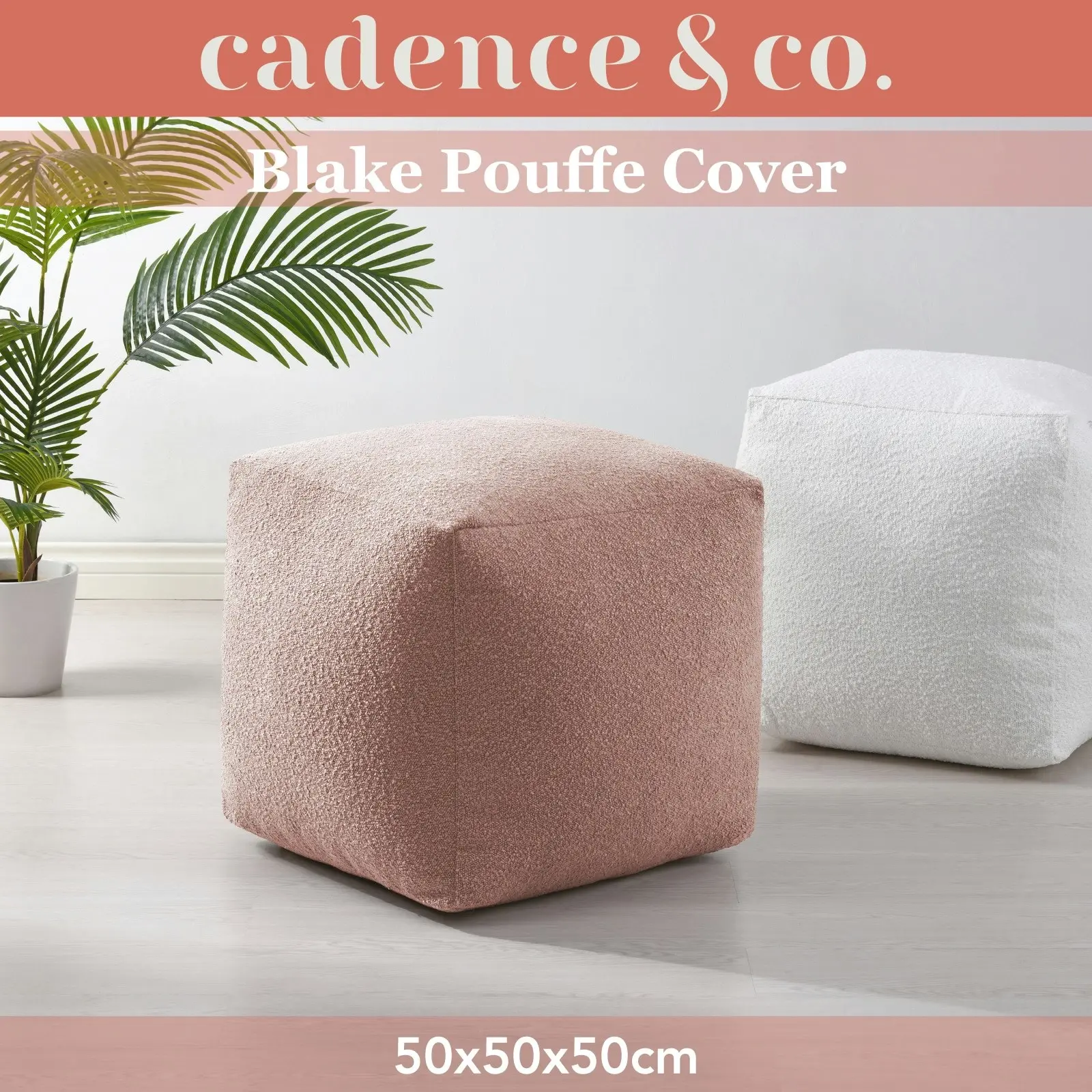 Cadence & Co. Blake Boucle Pouffe Cover Blush 50x50x50cm