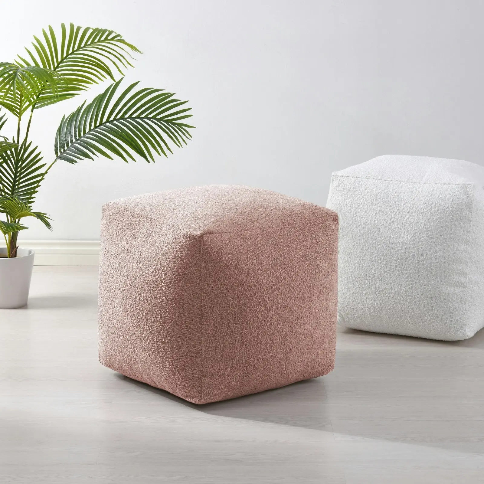 Cadence & Co. Blake Boucle Pouffe Cover Blush 50x50x50cm