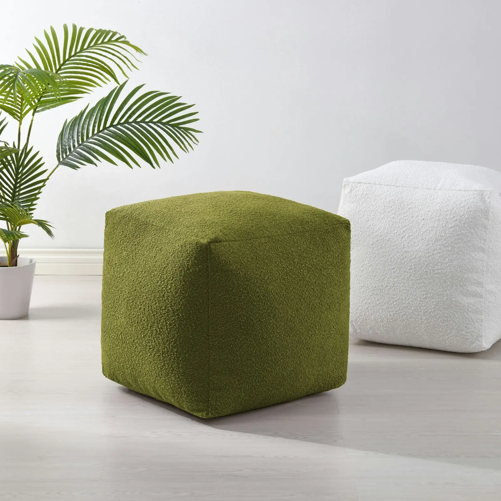 Cadence & Co. Blake Boucle Pouffe Cover Moss Green 50x50x50cm