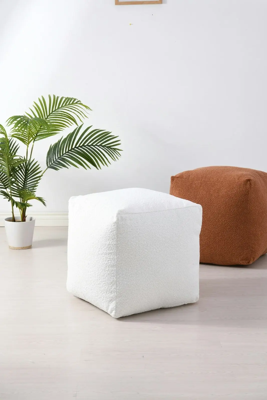 Cadence & Co. Blake Boucle Pouffe Cover Ivory 50x50x50cm