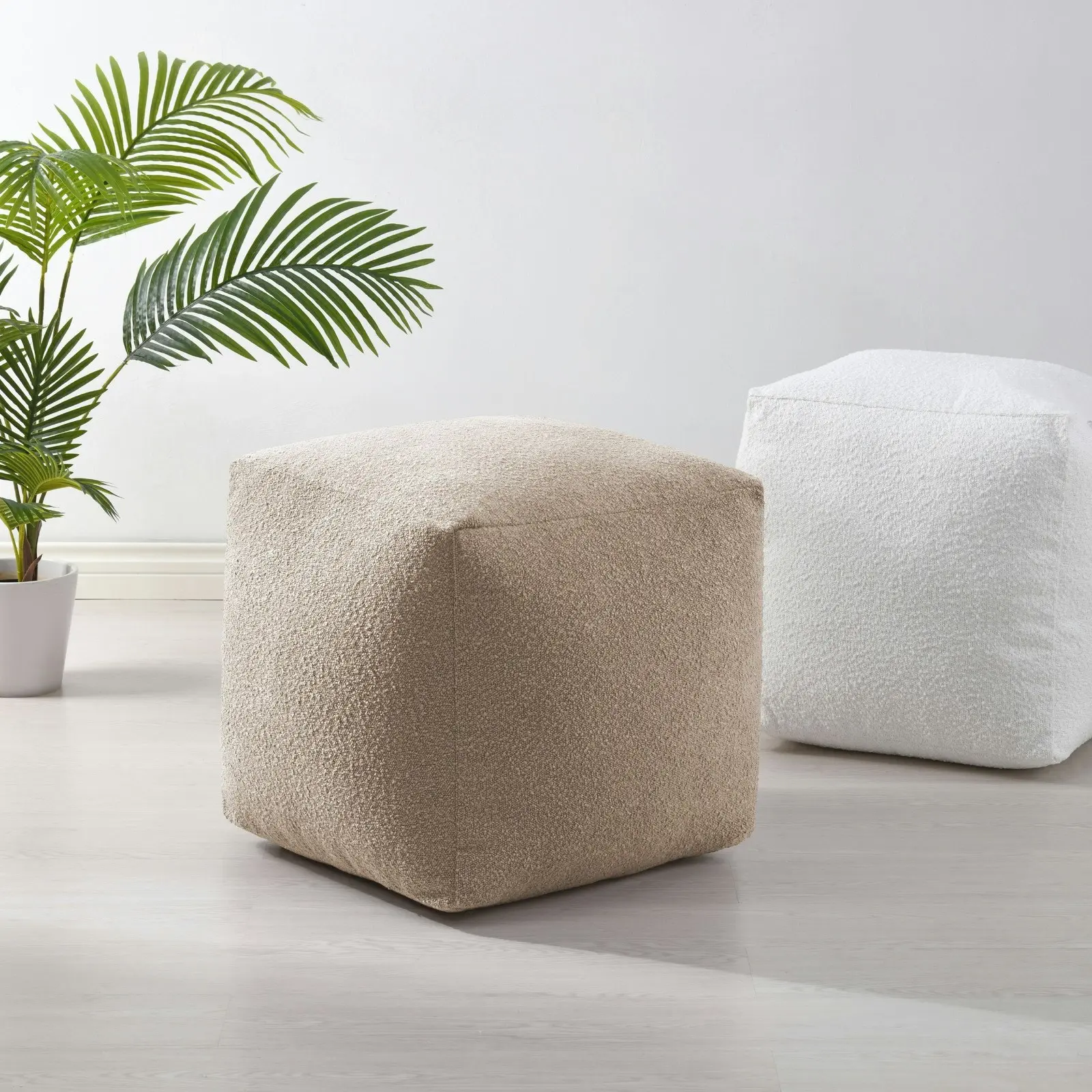 Cadence & Co. Blake Boucle Pouffe Cover Tan 50x50x50cm