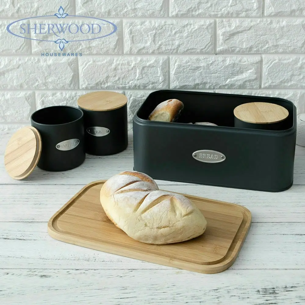 Sherwood Home Bread Box & Canister Set With Natural Bamboo Lids