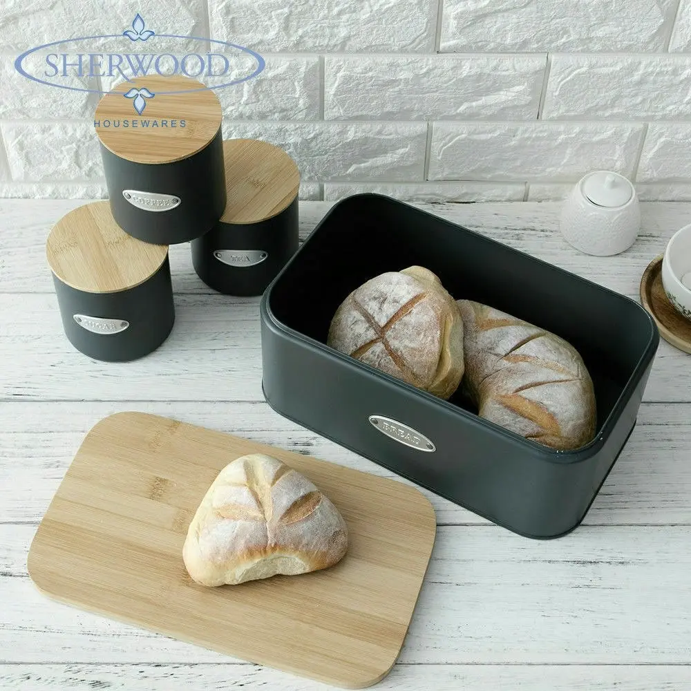 Sherwood Home Bread Box & Canister Set With Natural Bamboo Lids