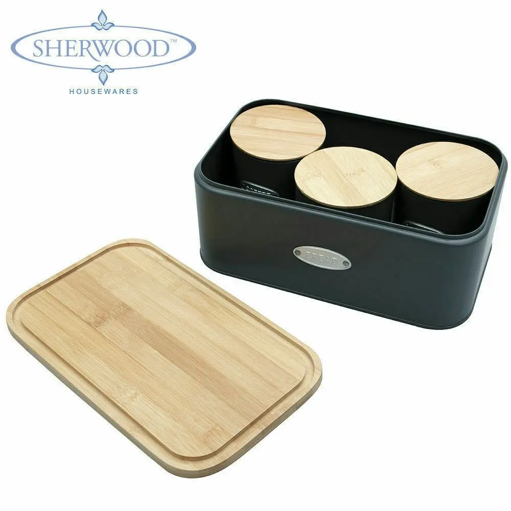 Sherwood Home Bread Box & Canister Set With Natural Bamboo Lids